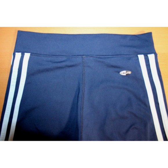 Girls Adidas Climalite 3 White Stripes Elastic Waist Pants Medium Blue Athletic - Picture 4 of 6